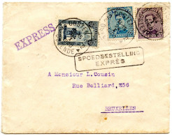 BELGIQUE - COB 139+141+164 SIMPLE CERCLE BILINGUE OSTENDE SUR LETTRE PAR EXPRES, 1920 - 1915-1920 Albert I.