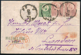 1871 Réznyomat 3kr + 2 X 5kr Levélen, + 8kr Weiterfranko "PEST / VASP" - "LONDON" - Sonstige & Ohne Zuordnung