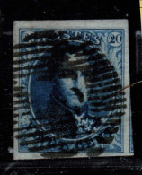 COB 4 Bleu, Bord De Feuille Superieur, Papier Mince, 4 Marges, Un Voisin, Obliteration Centrale Droite De DINANT (P 33) - 1849-1850 Medaillons (3/5)