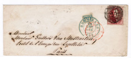 COB 5 Carmin Sur Lettre De BXL A PARIS Envoyee Deux Jours Avant Les Timbres Filigrane Sans Cadre, VAL COB 1100 EUR - 1849-1850 Medallions (3/5)
