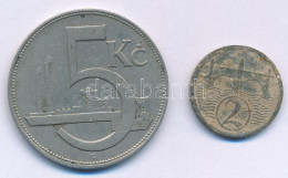 Csehszlovákia 1925. 5K Cu-Ni + 1923. 2h Zn T:VF,VG Patina Czechoslovakia 1925. 5 Korun Cu-Ni + 1923. 2 Haléře Zn C:VF,VG - Ohne Zuordnung