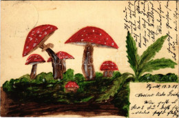 T3 1908 Gombák, Kézzel Rajzolt / Mushrooms, Hand-drawn (lyuk / Pinhole) - Non Classificati