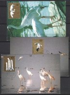 CHINE. N°2787-9 De 1986 Sur 3 Cartes Maximums. Grue Blanche. - Cranes And Other Gruiformes