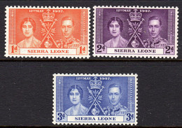 SIERRA LEONE - 1937 CORONATION SET (3V) FINE MNH ** SG 185-187 - Sierra Leone (...-1960)