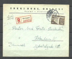 FINLAND FINNLAND Suomi 1946 O ORIVESI Michel 318 As Single On Registered Commercial Cover To Denmark - Covers & Documents