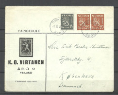 FINLAND FINNLAND Suomi 1948 O Turku 9 Commercial Cover Printed Matter To Denmark - Lettres & Documents