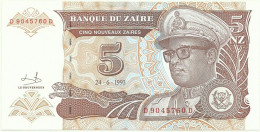 Zaïre - 5 Nouveaux Zaïres - 24.06.1993 - Pick 53.a - Unc. - Sign. 9 - Prefix D , Sufix D - Mobutu - Zaïre