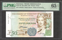 Guernsey British Administration 50 Pounds Elizabeth II 1994 P-59 PMG 65 EPQ - Guernsey