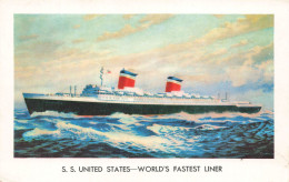 TRANSPORTS - S.S United States - World's Fastest Liner - Colorisé - Carte Postale Ancienne - Other & Unclassified