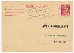 FRANCE - CP 15 Marianne De Muller Repiquage "Avenir Publicité - Voyagée OMEC Belley (Ain) - 18/11/1958 - Overprinter Postcards (before 1995)