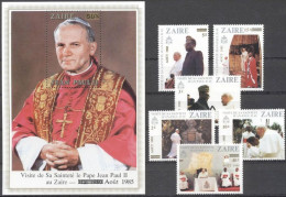 Zaire 1985, Visit Pope J. Paul II, 6val+BF - Ungebraucht