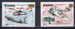 Zaire 1990, Plane, Helicopter, Overp. GOLD, 2val - Neufs