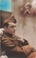 FANTAISIE - Homme - Soldat En Rémanence De Sa Femme - Cigarette - Carte Postale Ancienne - Männer