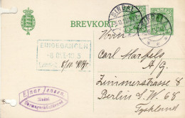 DENMARK 1915 POSTCARD MiNr P 143 SENT FROM SINDAL TO BERLIN - Interi Postali
