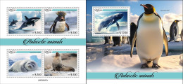 Liberia 2023, Animals, Penguins, Whale, 4val In BF +BF - Baleines