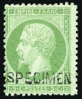 * 20f - 5c. Vert. Surch. ''SPECIMEN''. Décentré. B. - 1862 Napoléon III