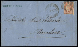 Obl. 23 - 40c. Orange Obl. S/lettre Locale Frappée Du Cachet Espagnol ADMON DE CAMBIO - BARCELONA. TB. - 1862 Napoléon III