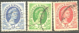 760 Rhodesia Nyasaland Queen Elizabeth II 3 Stamps  (RHO-43c) - Rhodesia & Nyasaland (1954-1963)