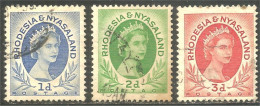 760 Rhodesia Nyasaland Queen Elizabeth II 3 Stamps (RHO-43a) - Rhodesia & Nyasaland (1954-1963)