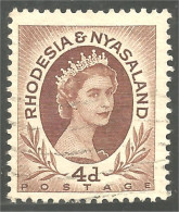 760 Rhodesia Nyasaland Queen Elizabeth II 4d Chocolate (RHO-34) - Rhodesia & Nyasaland (1954-1963)