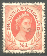 760 Rhodesia Nyasaland Queen Elizabeth II 1/2d Orange (RHO-29c) - Rhodesia & Nyasaland (1954-1963)