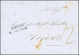 Obl. SMYRNE. Lettre Manuscrite Du 6 Décembre 1852 Frappée De La Griffe Linéaire De "SMYRNE 6 DECEMBRE" à Destination De  - 1849-1876: Période Classique