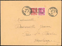 Obl. 412 + 416 - 30c. Rouge + 70c. Lilas-rose Obl. S/lettre Frappée Du Cachet De Dunkerque + CàD De GHYVELDE Du 28 Juill - Sellos De Guerra