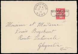 Obl. 433 - 1F. Rouge Obl. S/devant De Lettre Frappé Du Cachet De Dunkerque + CàD De DUNKERQUE Du 12.7.40 à Destination D - War Stamps