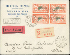 Obl. 19 - Bloc De 4 Du 2F. Merson, Surchargé ANDORRE, S/lettre Recommandée, à L'entête De L'HOTEL D'ORROS, Frappée Du Cà - Other & Unclassified