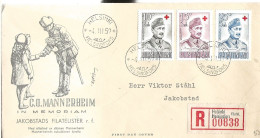 Finland   1952  Red Cross, Carl Gustaf Emil Mannerheim (1867-1951), Marshal And President  Mi 407-409 FDC - Covers & Documents