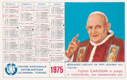 Calendarietto - Unione Nazionale Antiblasfema Leumann - Torino - Anno 1975 - Kleinformat : 1971-80