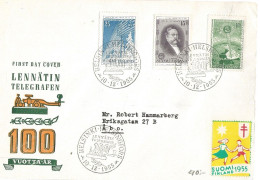 Finland   1955 Centenary Of Telegraphy In Finland, Transmission Tower, Otto Nyberg, Telegraph Pole  Mi 450-452 FDC - Lettres & Documents