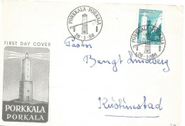 Finland   1956 Return Of Porkola To Finland. Porkkala Lighthouse In Front Of Map Mi 453 FDC - Storia Postale