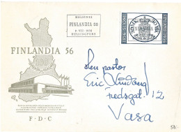 Finland   1956 Centenary Of Finnish Stamps; Stamp Exhibition FINLANDIA '56. Mi 457 On  FDC Cover  9.VII 1956 - Lettres & Documents