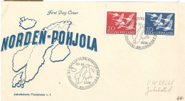 Finland   1956   NORTH: Northern Day, Five Whooper Swans (Cygnus Cygnus), Mi 465 - 466    FDC - Storia Postale