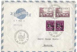 Finland   1956   Flight Helsinki Moskva  - Special Cover Cancelled   18.2.1956 On 156 And 277 In Pairs - Lettres & Documents