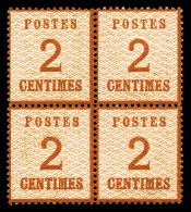 N°2b, 2c Brun-rouge, Burelage Renversé En Bloc De Quatre, Très Bon Centrage, Fraîcheur Postale. SUP (signé Calves/certif - Unused Stamps