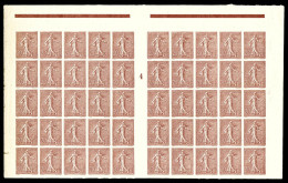 N°131b, Semeuse 20c Brun-lilas Non Dentelé En Panneau Complet De 50 Exemplaires Millésime '4'. SUPERBE. R.R.R. (certific - 1872-1920