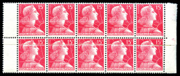 N°1011, 15f Muller, Impression Sur Raccord Sur Bloc De 10 Exemplaires. TTB (certificat)  Qualité: **   - Unused Stamps