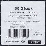 FB 51 Ergänzungsmarke 8 Cent, Folienblatt-BANDEROLE Für 50 Markensets - 2011-2020