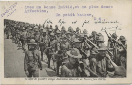 CARTE MILITAIRE -LE DEF DES PREMIERES TROUPES AMERICAINES DEBARQUEES  EN FRANCE - JUIN 1917 - Characters