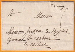 1757 - Marque Postale Manuscrite D'AVIGNON, Vaucluse Sur Lettre Pliée Avec Corrrespondance Vers Narbonne, Aude - 1701-1800: Précurseurs XVIII