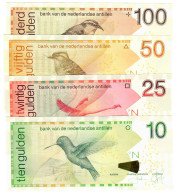 FULL SET Netherlands Antilles 10, 25, 50 & 100 Guilders (Gulden) 2011-2016 UNC - Niederländische Antillen (...-1986)