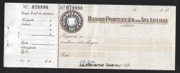 Check From BPA Banco Português Do Atlântico, Lisbon. Embossed $05 Check Stamp. Scheck Von BPA Banco Português Do Atlânti - Schecks  Und Reiseschecks