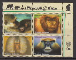 2007 United Nations Vienna Endangered Animals Monkeys Primates Block Of 4 MNH @ BELOW FACE VALUE - Unused Stamps