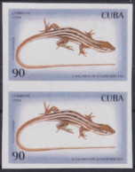 1994.344 CUBA MNH 1994 90c IMPERFORATED PROOF LIZARD LAGARTO GECKO PAIR.  - Ongetande, Proeven & Plaatfouten