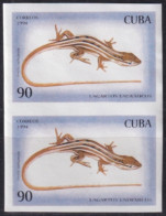 1994.347 CUBA 1994 90c IMPERFORATED PROOF LIZARD LAGARTO GECKO PAIR NO GUM.  - Imperforates, Proofs & Errors
