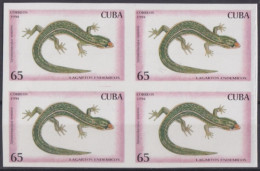 1994.350 CUBA MNH 1994 65c IMPERFORATED PROOF LIZARD LAGARTOS GECKO BLOCK 4.  - Imperforates, Proofs & Errors