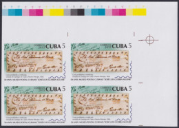 2013.645 CUBA MNH 2013 5c IMPERFORATED PROOF POSTAL MUSEUM BLOCK 4.  - Ongetande, Proeven & Plaatfouten