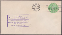 1949-EP-193 CUBA REPUBLICA 1949 1c J. MIRO FDC VIOLET COVER POSTAL STATIONERY.  - Altri & Non Classificati
